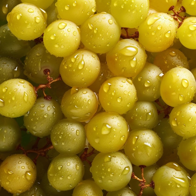 Photo top down view of fresh chardonnay grapes with drops of water