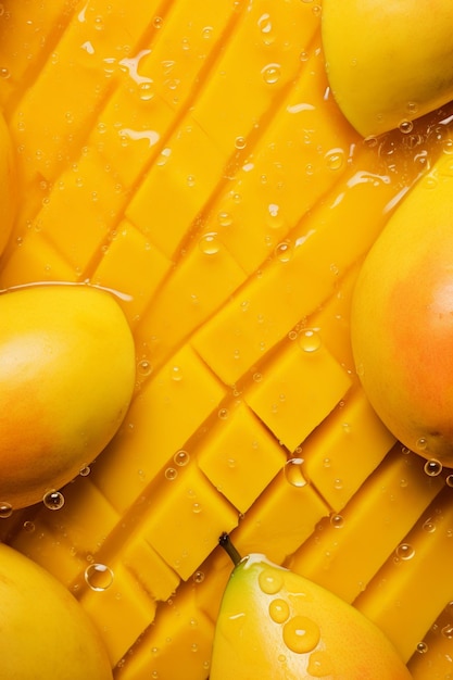 Top down view of fresh mango with drops of water