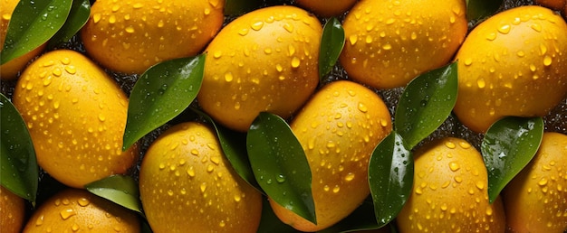 Top down view of fresh mango with drops of water