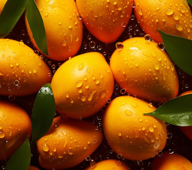 Top down view of fresh mango with drops of water