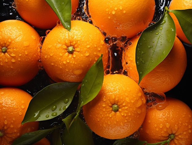 Top down view of fresh oranges with drops of water generative ai