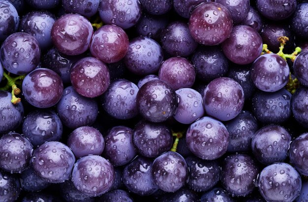 Top down view of fresh red grapes with drops of water Generative AI