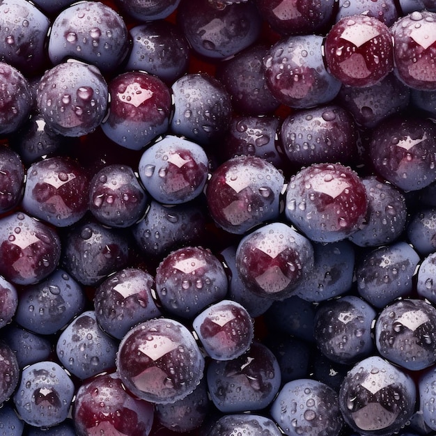 Top down view of fresh red grapes with drops of water