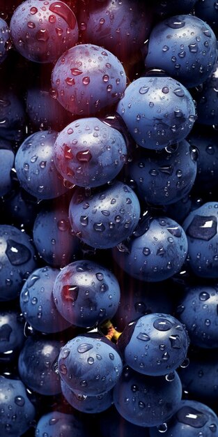 Top down view of grapes with drops of water