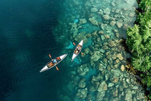 사진 호수 에서 카야크 를 타고 있는 모습