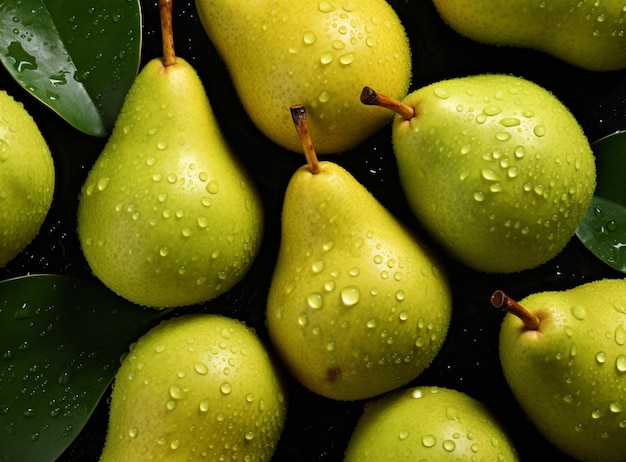 Top down view of pear with drops of water