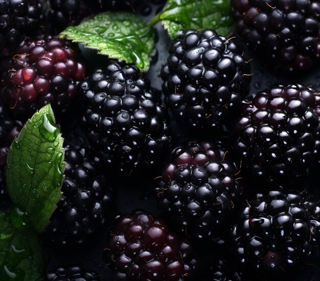 Top down view of sweet ripe blackberries