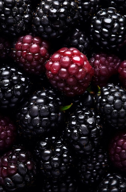 Top down view of sweet ripe blackberries