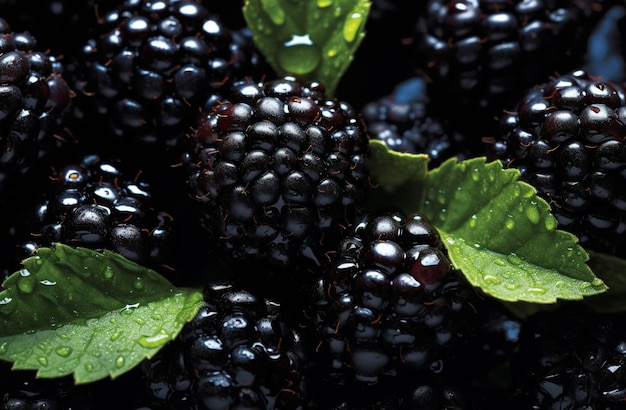 Top down view of sweet ripe blackberries