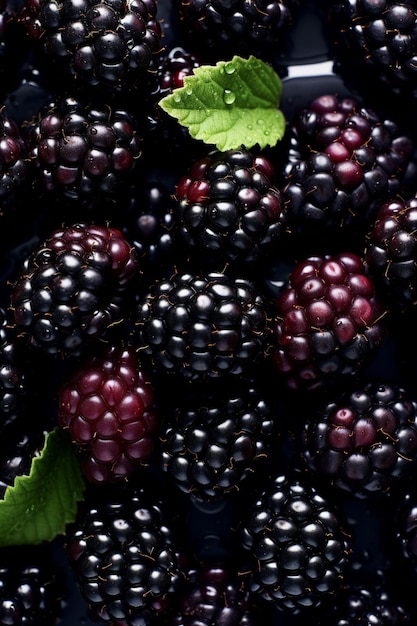 Top down view of sweet ripe blackberries