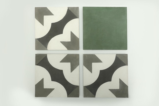 Top floor tiles square shape with gray pattern in combination with square green