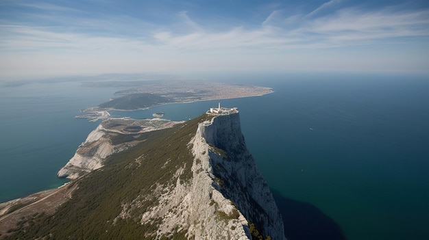 The top of gibraltar with the sea in the background