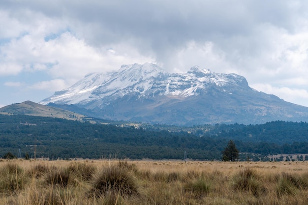 Top of Iztaccihuatl volcano covered with snow