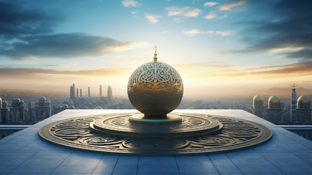 Photo top of the mosque and islamic symbol 3d render