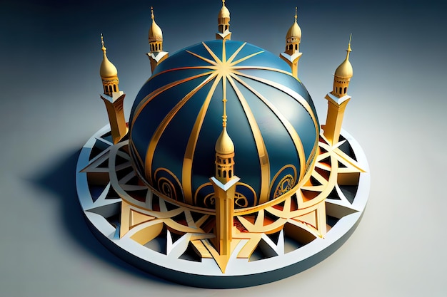 モスクとイスラムのシンボルの上部 3D レンダリング ジェネレーティブ Ai