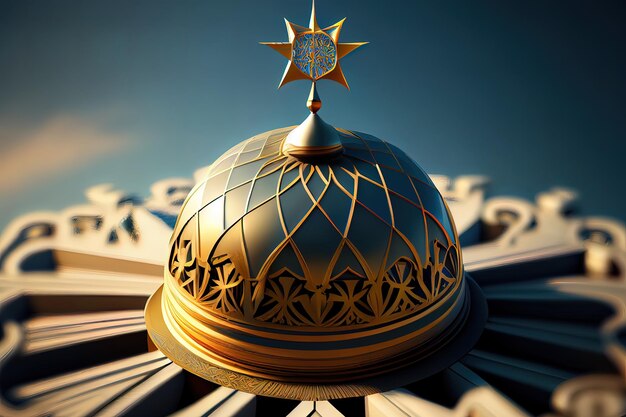 Top Of the Mosque And Islamic Symbol 3D rendering Generative Ai