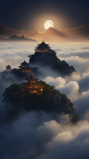 The top of the mountain is a temple in the clouds.