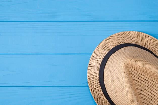 Top overhead high angle view photo of straw woman sunhat lie isolated ob vibrant vivid color shine background with place for text