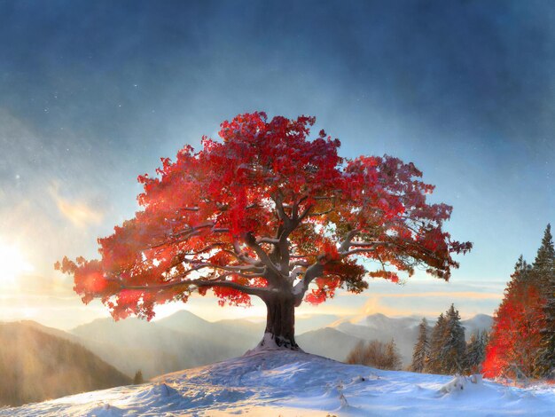 Foto top palette herfst pracht op een met sneeuw bedekte berg