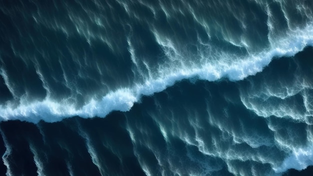 The top point of the wave touches the horizon top down view of\
giant ocean 3d rendaring