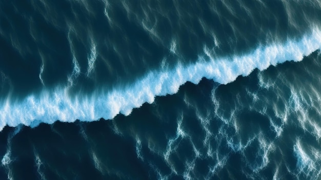 The top point of the wave touches the horizon top down view of\
giant ocean 3d rendaring