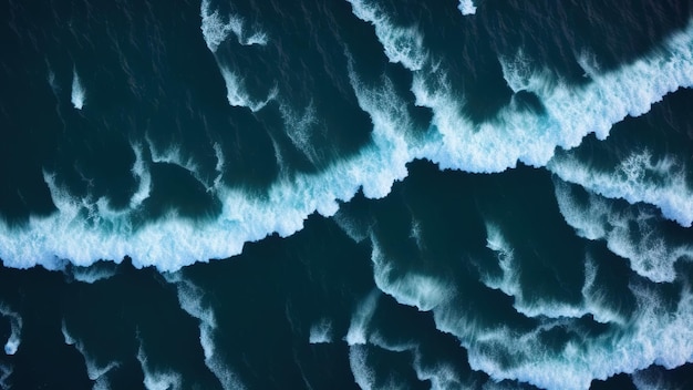 The top point of the wave touches the horizon top down view of\
giant ocean 3d rendaring