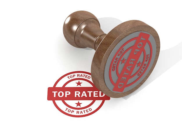 top rated mark with wooden stamp