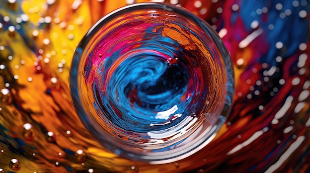 Photo top shot of a glass filled with a colorful cocktail