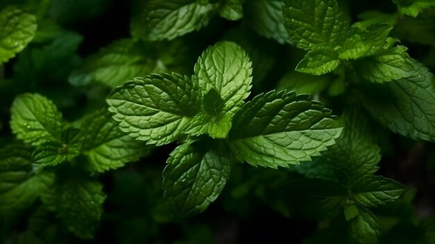 Top shot of peppermint herbs natural