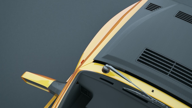 스포츠카 장면에 맨 위에 거리 터빈 자동차 3d 렌더링 및 그림