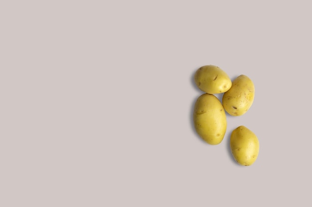 Top up up view yellow sweet potatoes isolated on grey background suitable for your design project