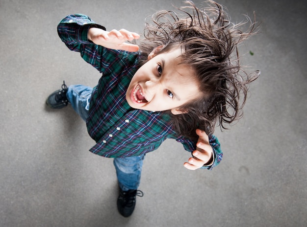 Top up view of young boy