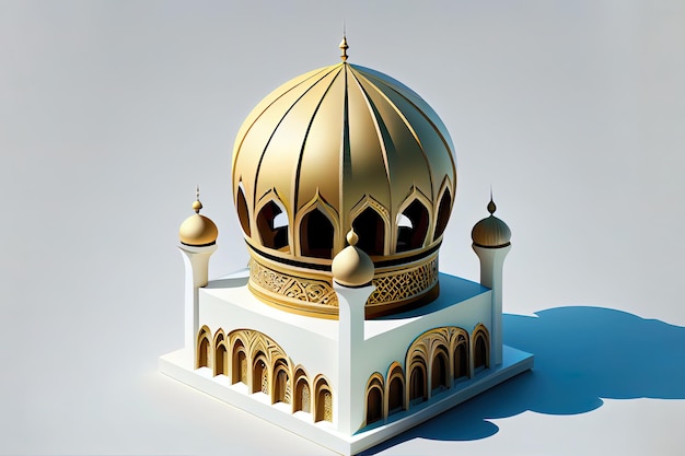 Top van de moskee en het islamitische symbool 3D-rendering Generatieve Ai