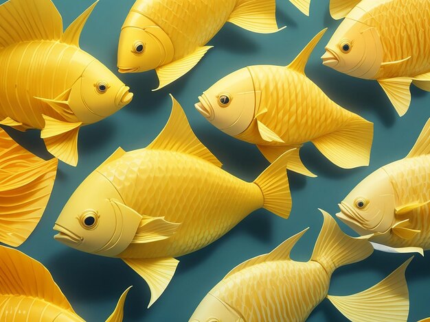 Top view 3d golden fish in studio