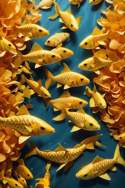 Top view 3d golden fish in studio