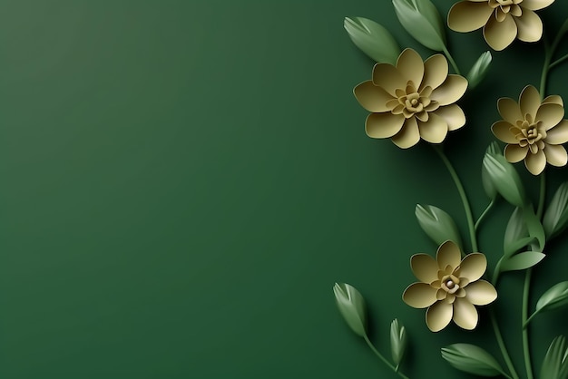 Top view of 3d paper flowers and leaves background