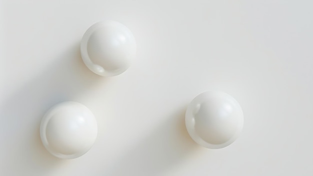 Верхний вид трехмерных белых шаров на белом фоне Два мяча лежат плоско Копируйте пространство Генеративный ИИ