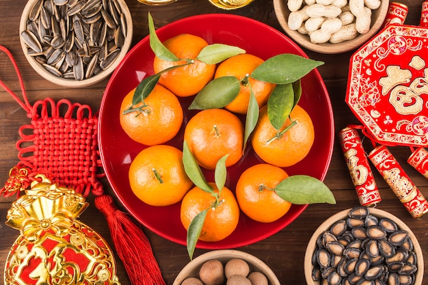 top view accessories chinese new year festival decorations.chinese  great luck blessing