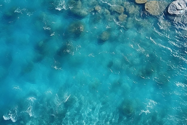 Top view aerial image from drone of an stunning beautiful sea landscape beach with turquoise water with copy space