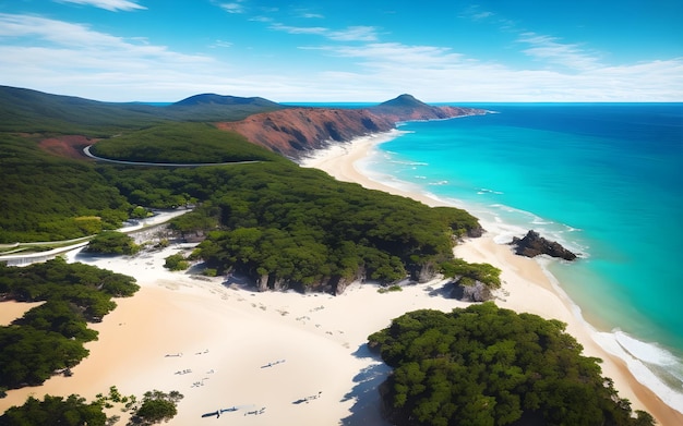 Top view aerial image from drone of an stunning beautiful sea landscape beach with turquoise water