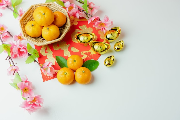 Top view aerial image shot of arrangement decoration chinese new year