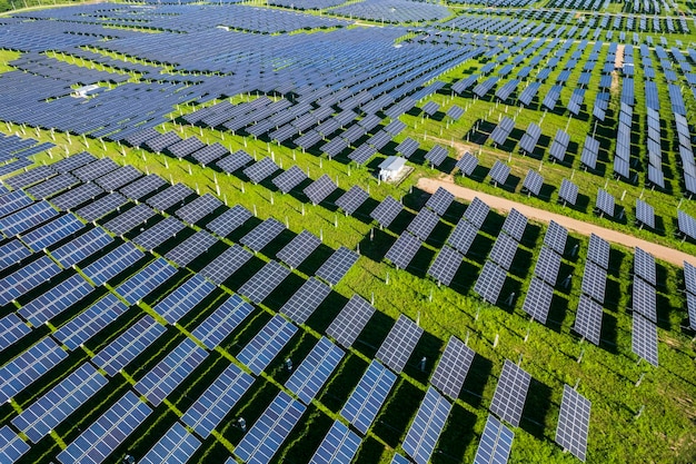 Top view Aerial view of Solar panel photovoltaic alternative electricity source