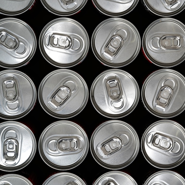 Top view, aluminium cans with a drink