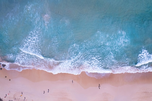 Top view of amazing pastel pink sand beach and turquoise sea copy space available nature background High angle view sea Summer season greeting background