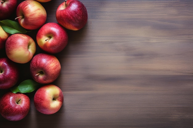 Foto top view of apples over light wooden table created with generative ai tools
