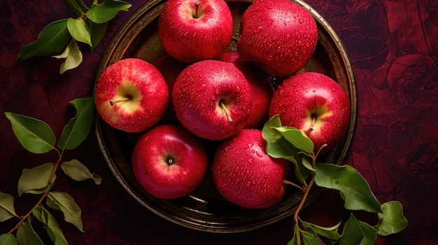 Top view apples on plate