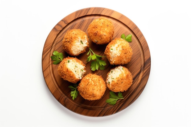 Top View Arancini On A Wooden Boardon White Background Arancini Top View Wooden Board White Back