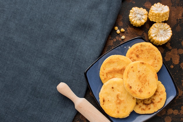 Top view arepas and corn arrangement