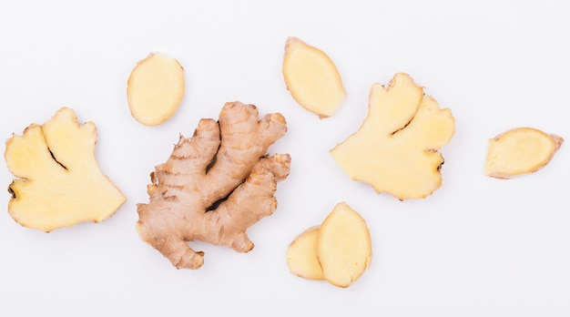 Top view aromatic ginger on the table