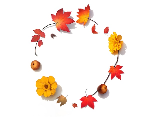 Photo top view of arranged autumn leaves and flower ai generated